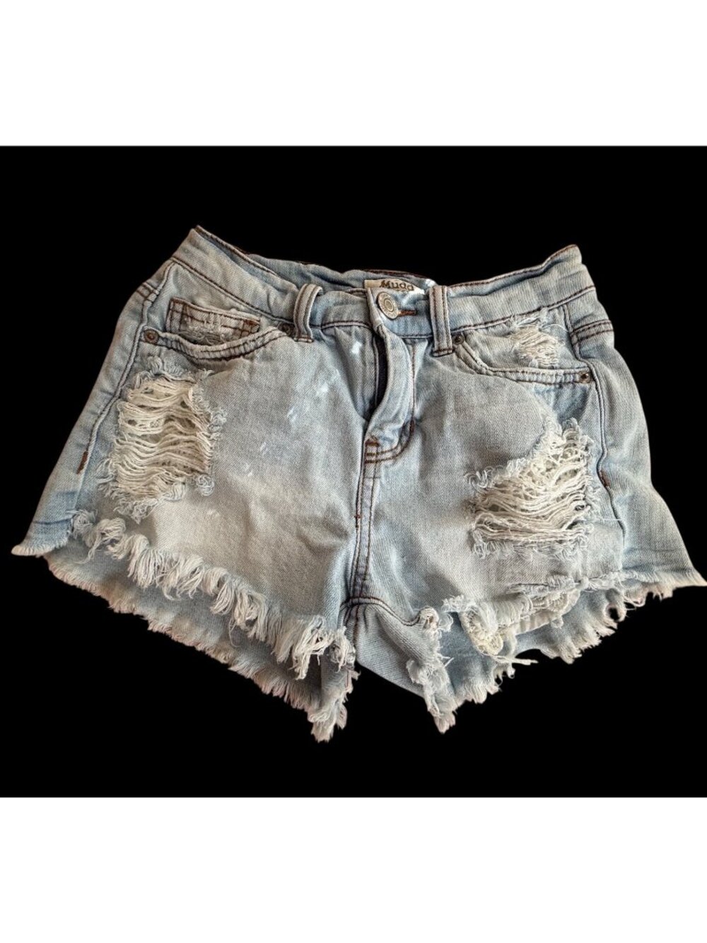 Mudd Frayed Light Wash Denim Micro botty Shorts Distressed Lace Grunge  Sz 0